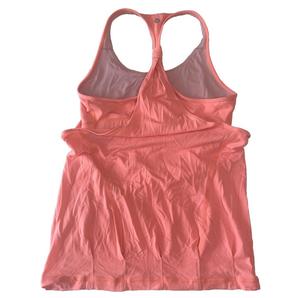 Lululemon Flow and Go Tank Top Size 8 Pop Orange Coral with Built-in Bra